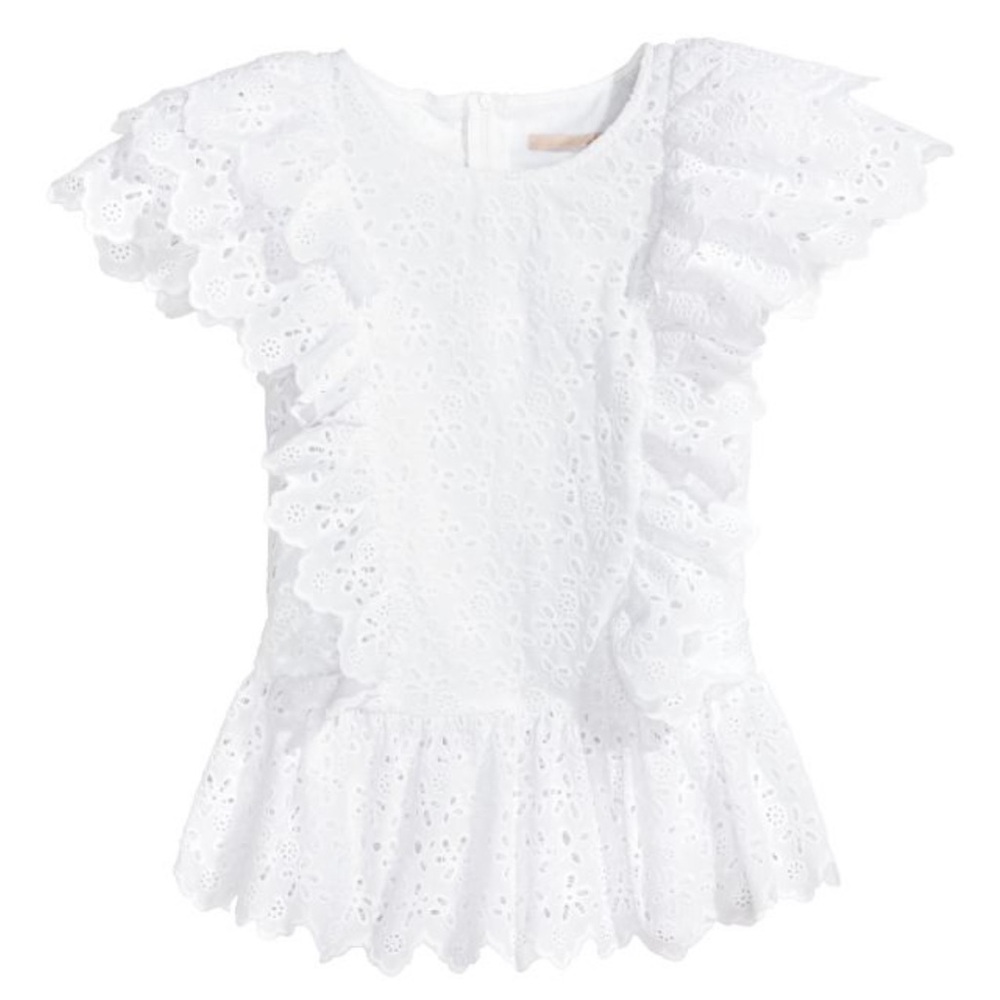 H&M White Eyelet Flutter Sleeve Blouse - Size 4 - EUC!